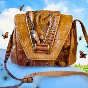 Sharif Vintage 80's Reptile Patchwork Crossbody Leather Handbag Flap Closure